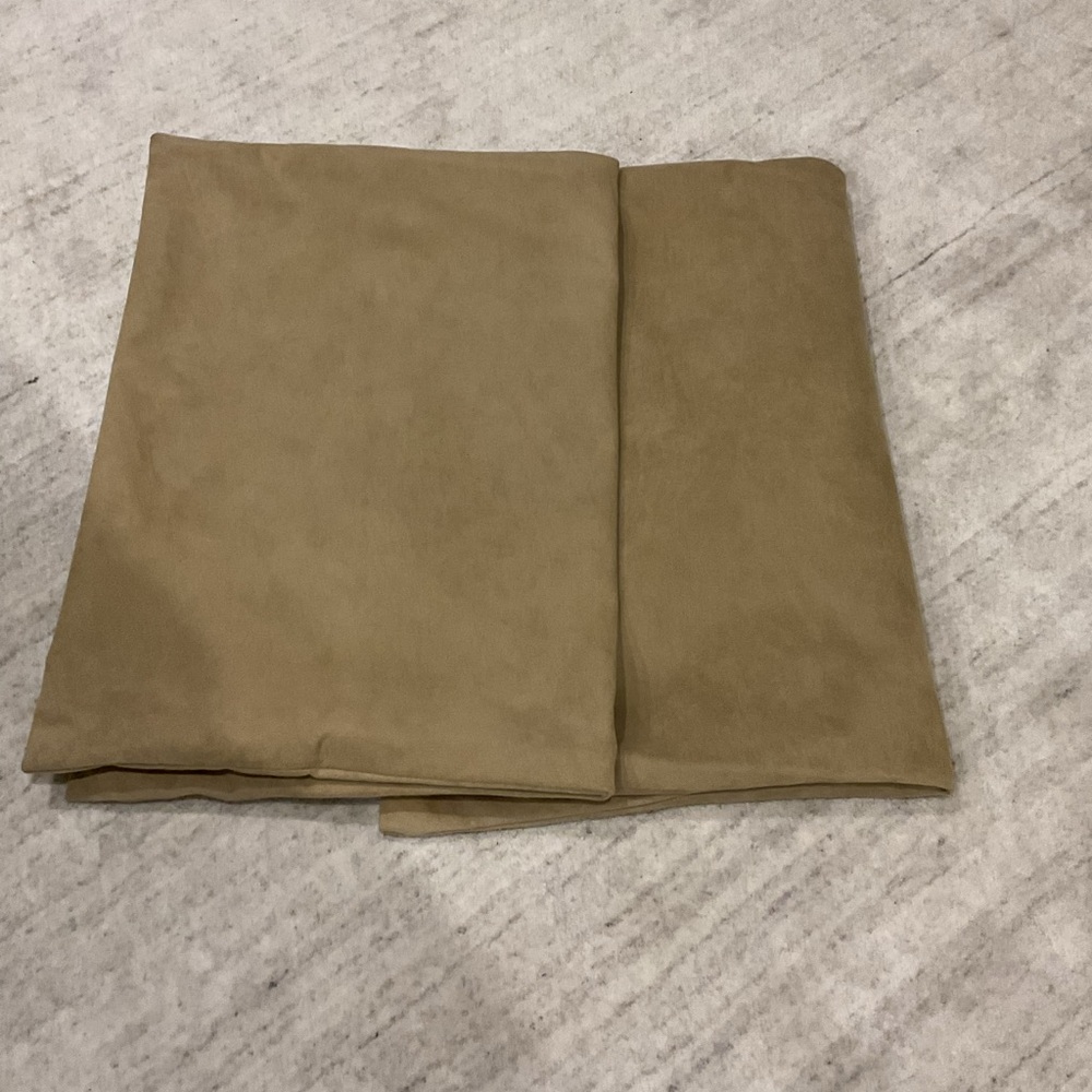 Set of Tan Faux Suede Pillow Shams.